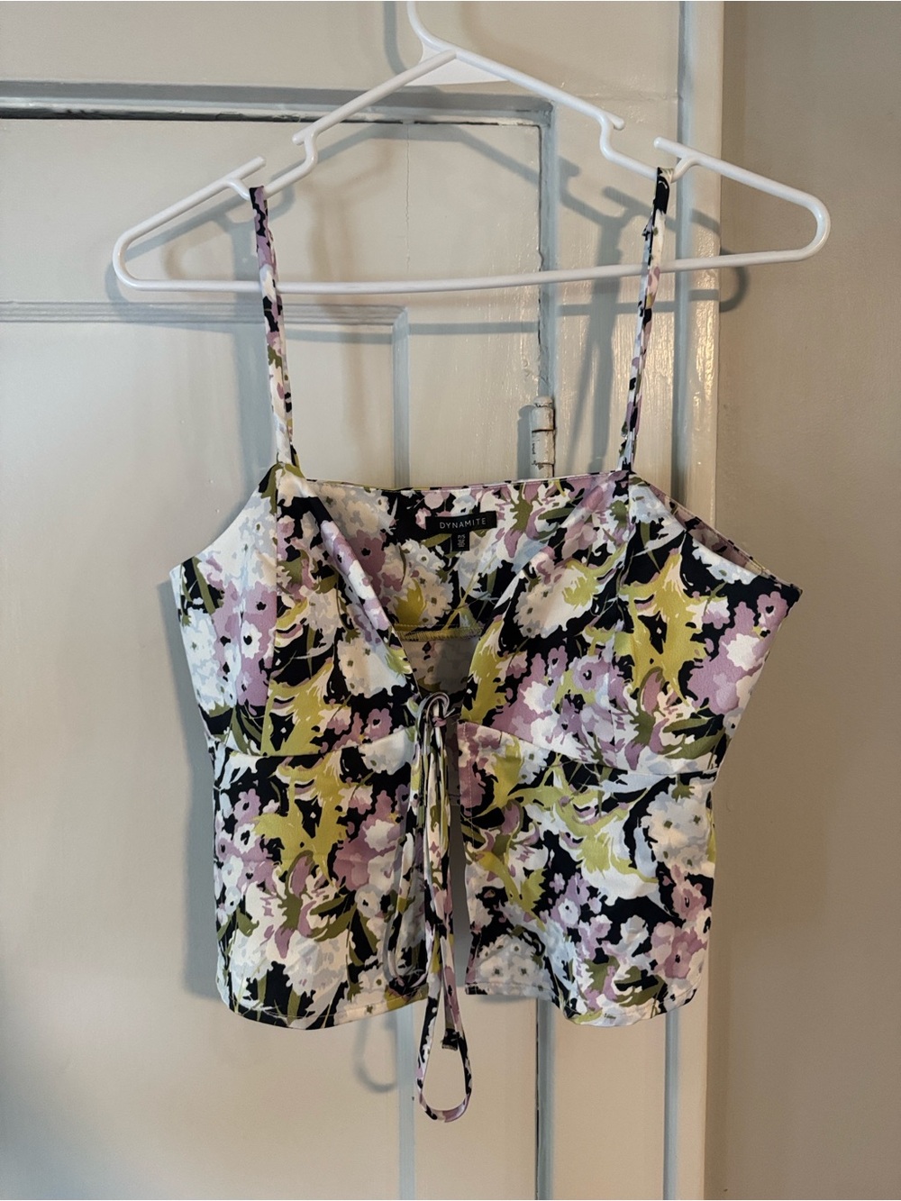 Dynamite Floral Tie-Front Cami in Black, Pink & Lime